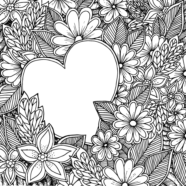 Heart in Flowers Coloring Page - Payhip