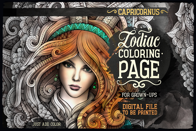 CAPRICORNUS Zodiac Adult Coloring Page + bonus - Payhip