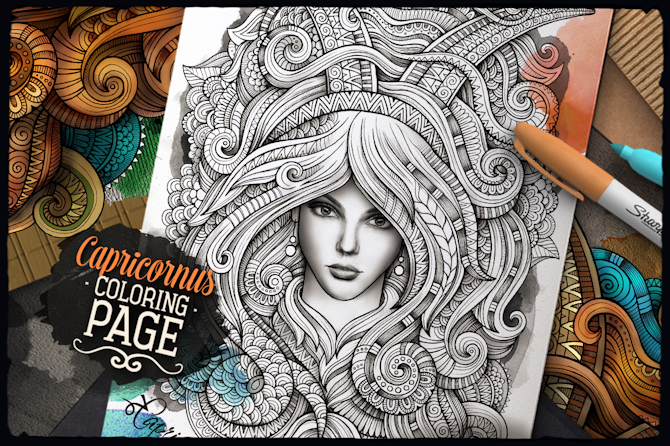 CAPRICORNUS Zodiac Adult Coloring Page + bonus - Payhip