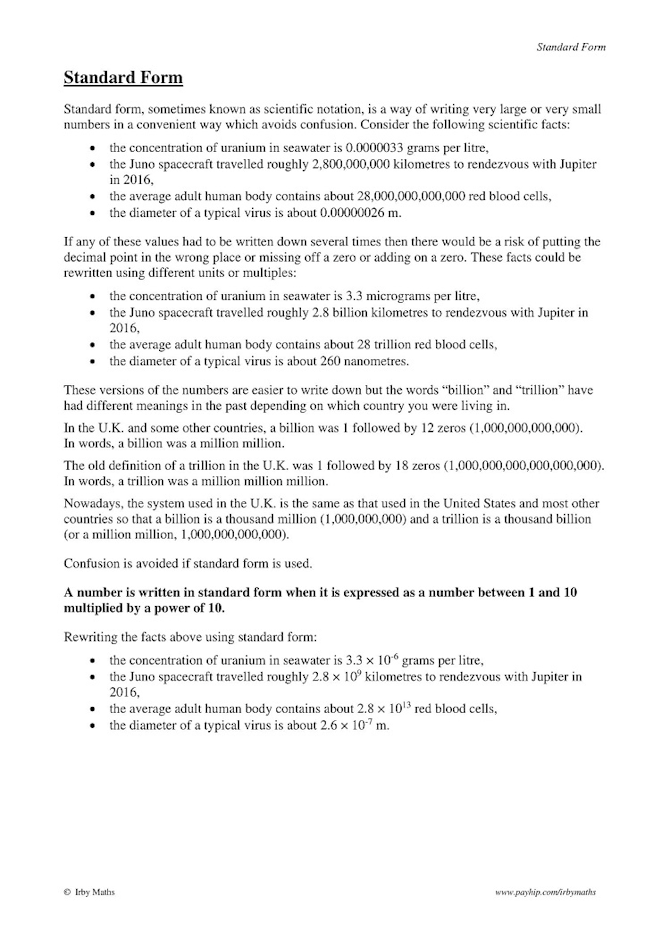 Standard Form Notes, Examples and Exercises Payhip